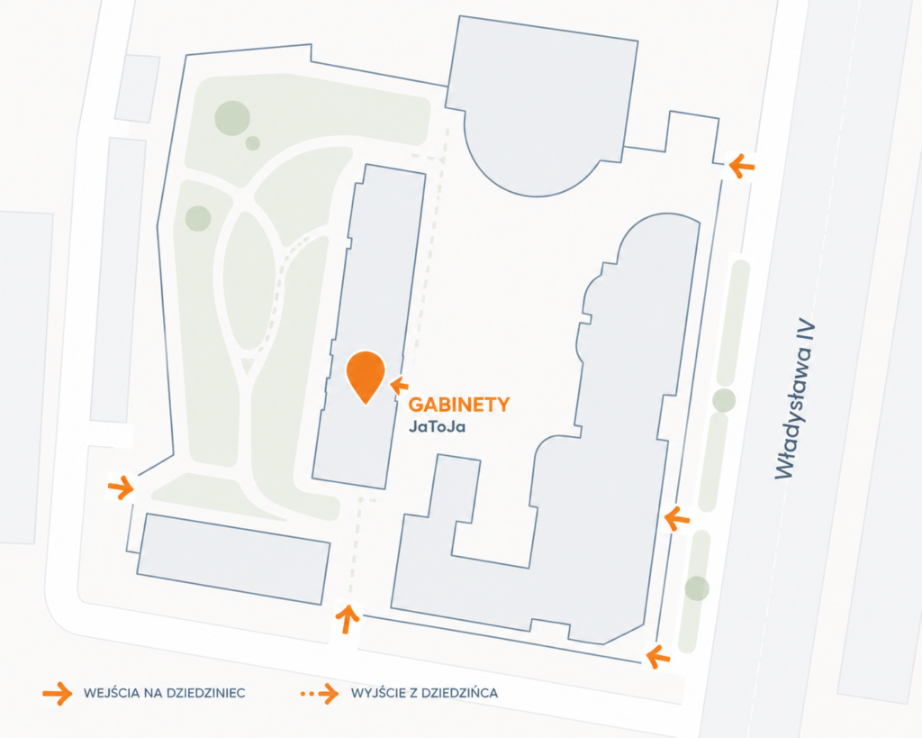 Schemat dojścia do gabinetów Ja To Ja od strony dziedzińca
